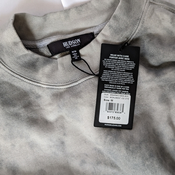 Hudson Sweatshirt Cutout Back Crew Long Sleeve 100% Cotton Grey Ice Dye M NWT - Picture 12 of 12